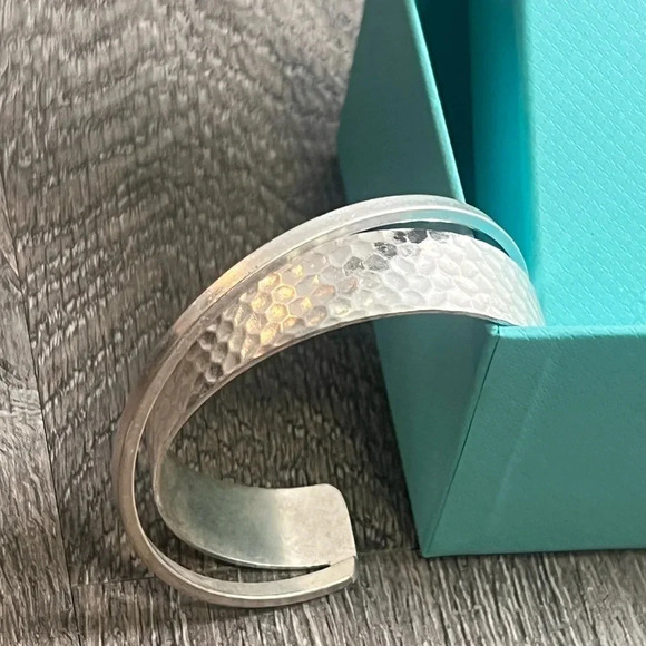 Hammered Silver Double Cuff Textured Bracelet - Picture 3 of 11